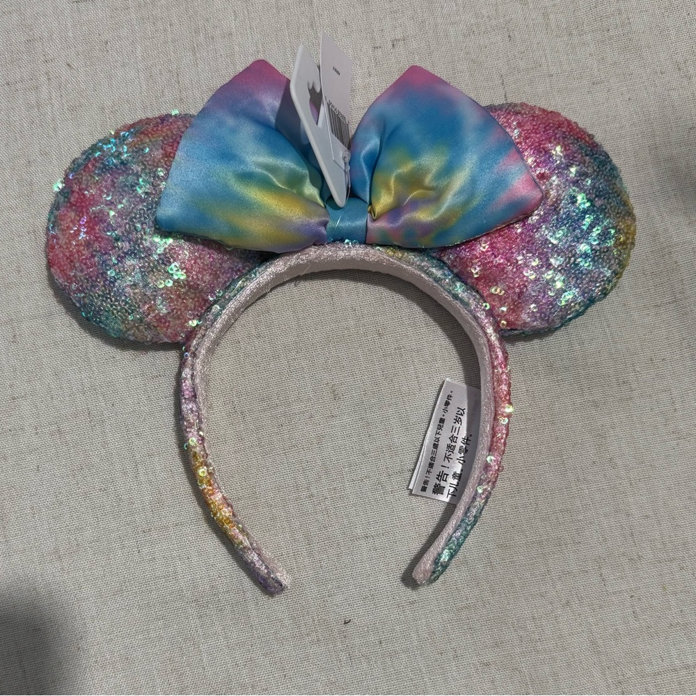 BNWT Pastel Rainbow Tie Dye Cotton Candy Sequin Disney Ears